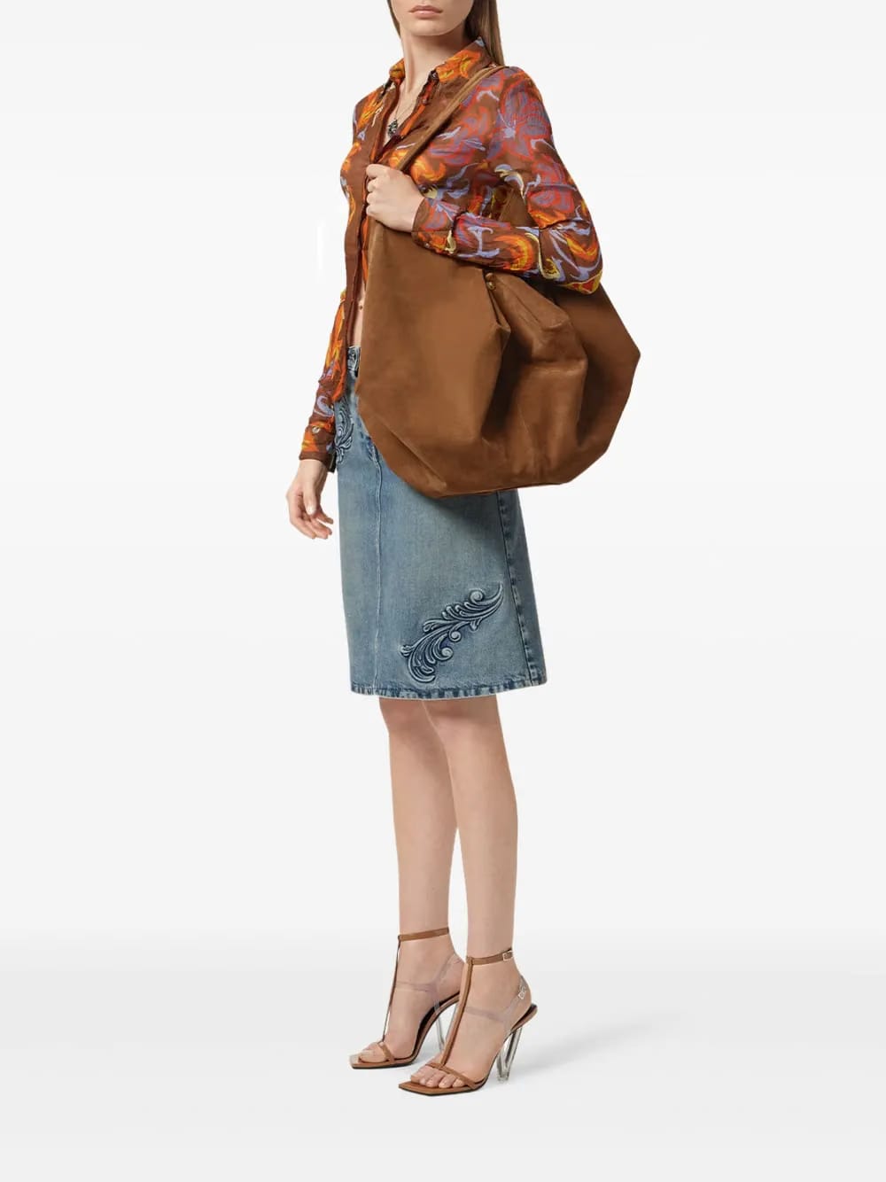 large Protea suede shoulder bag