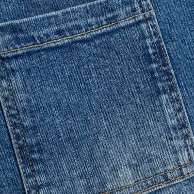 Blue Button Detail Pocket Front Flared Jeans