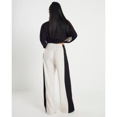 Petite Cream Colour Block Wide Leg Trousers