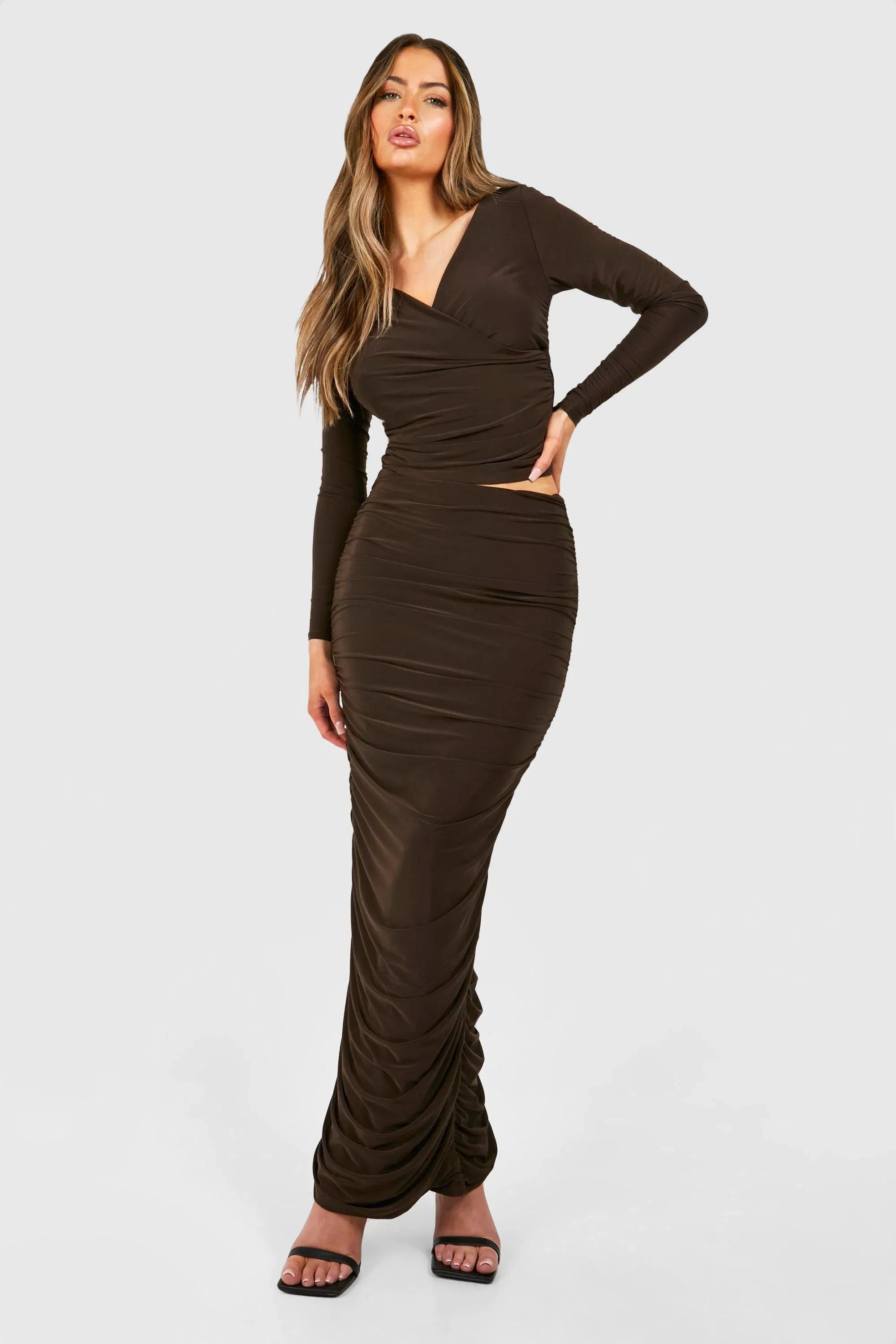 Ruched Slinky Maxi Skirt