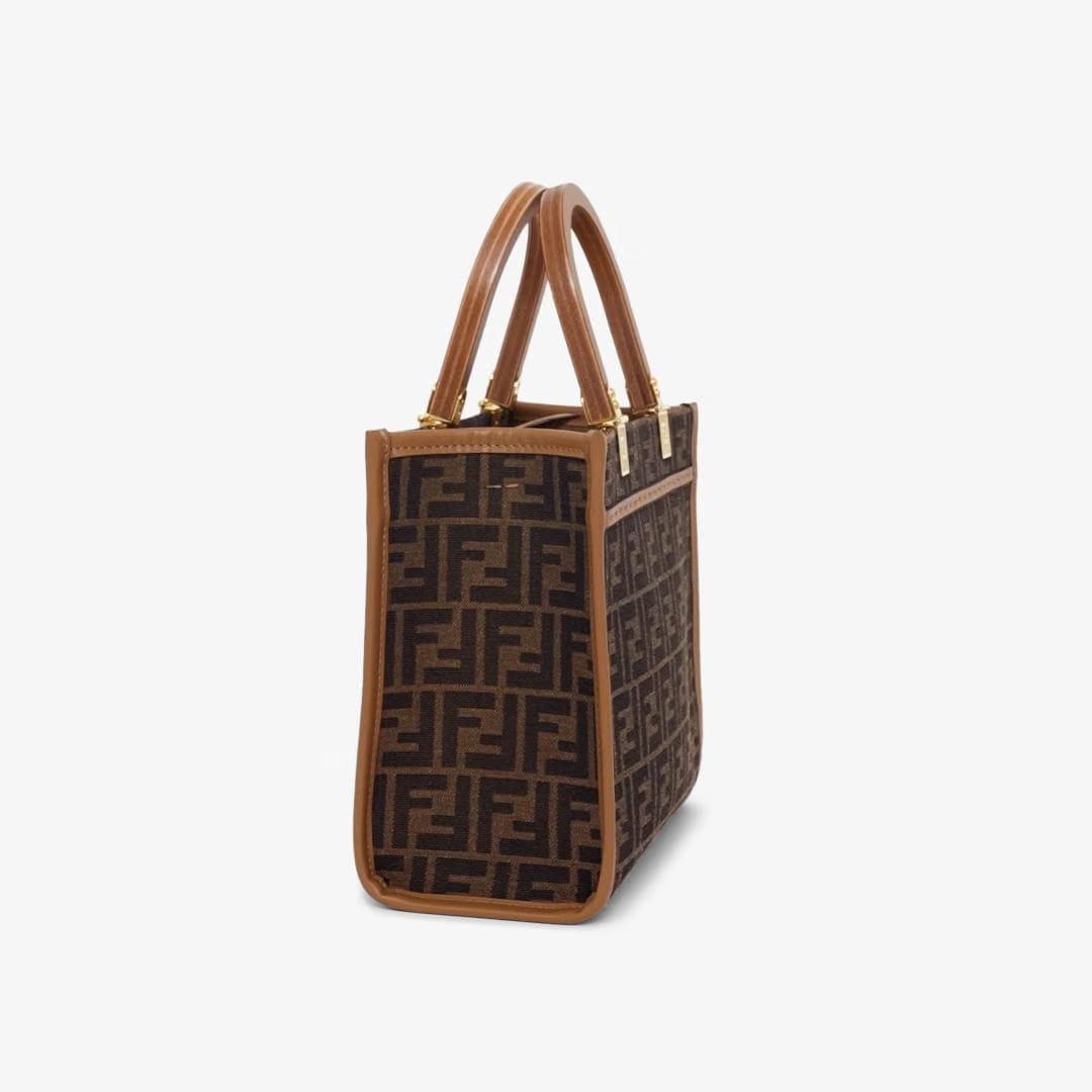 Fendi Sunshine Small Brown FF jacquard fabric bag