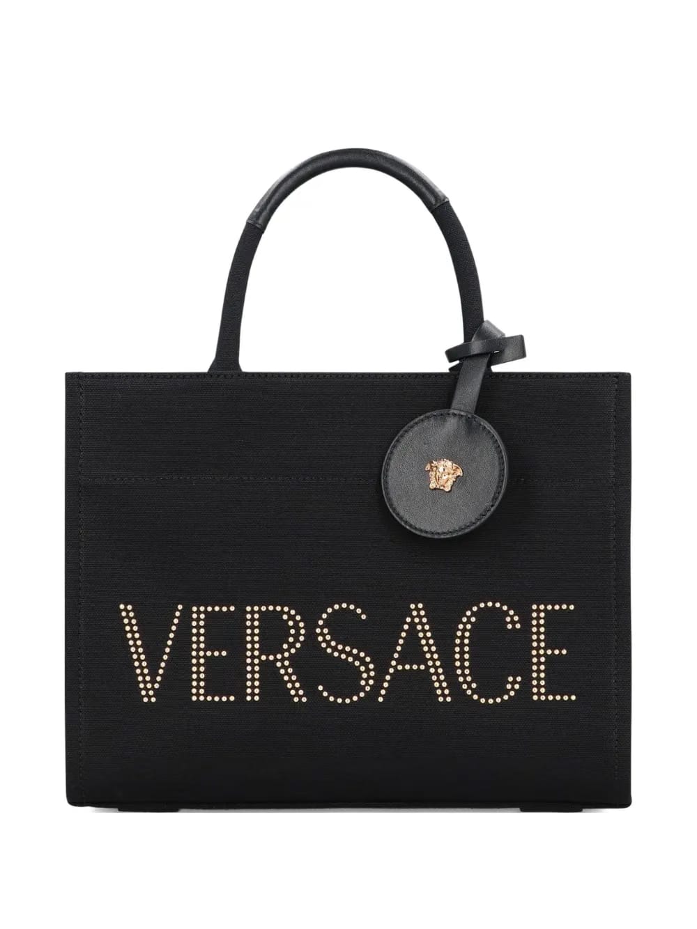 studded logo canvas tote bag