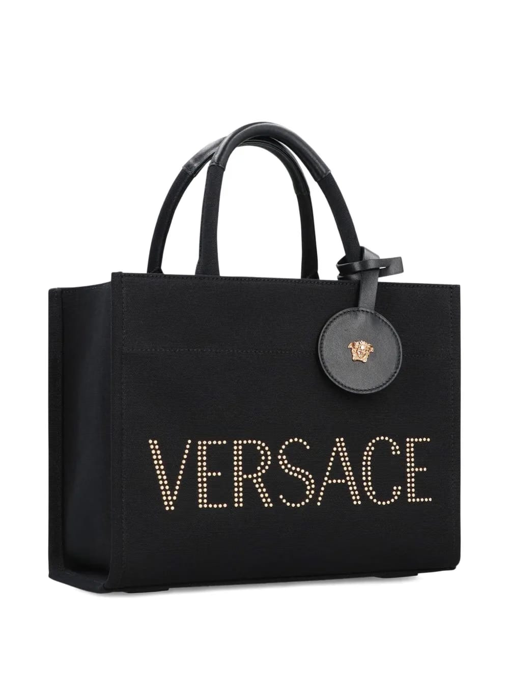 studded logo canvas tote bag
