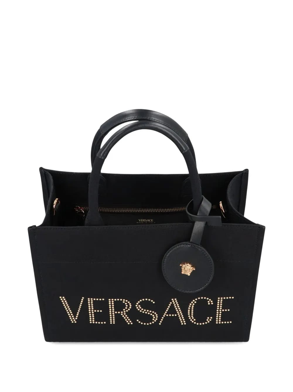 studded logo canvas tote bag