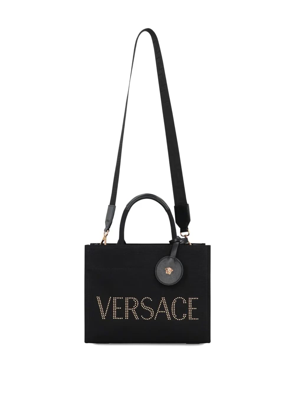 studded logo canvas tote bag