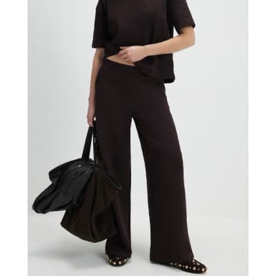 Brown Jacquard Wide Leg Trousers