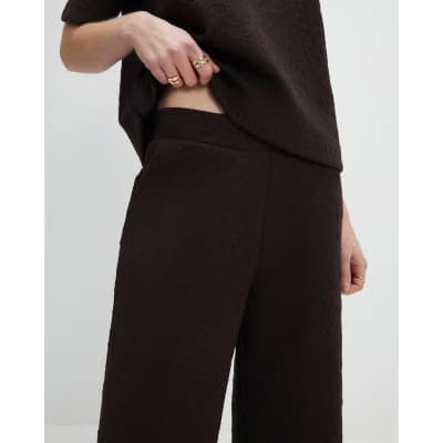 Brown Jacquard Wide Leg Trousers