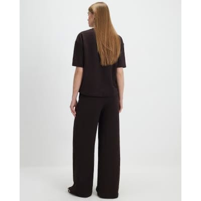 Brown Jacquard Wide Leg Trousers