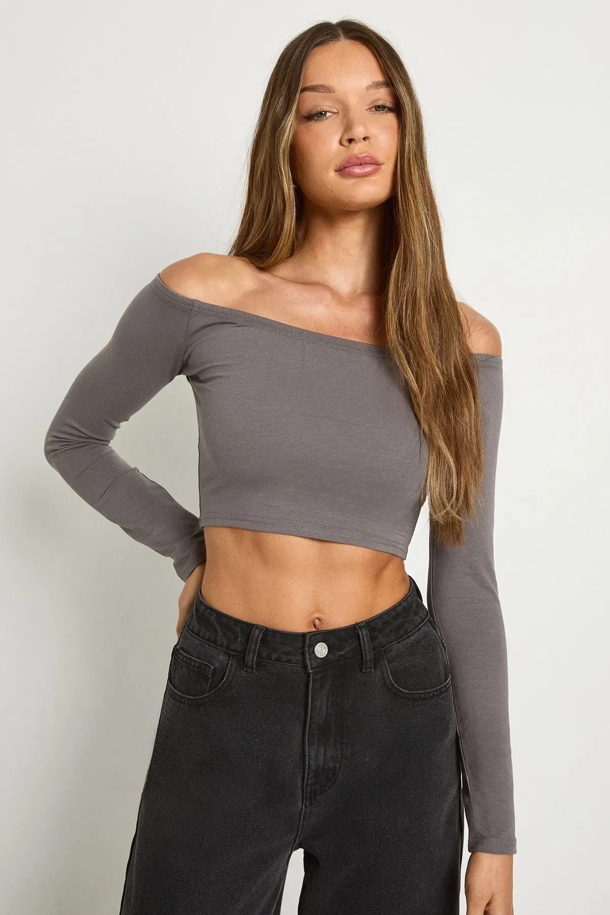 Basic Off The Shoulder Long Sleeve Top