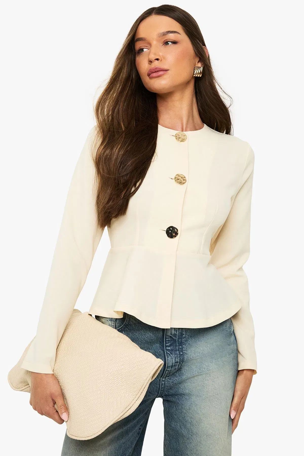 Gold Button Peplum Blazer