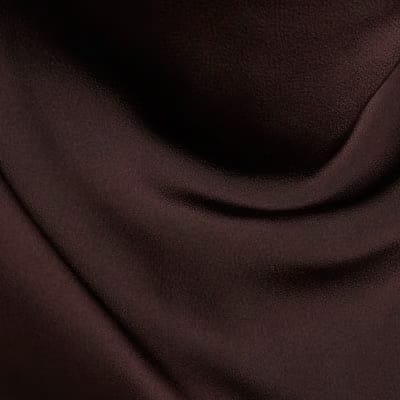 Brown Satin Cowl Neck Lace Trim Midi Dress