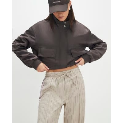 Beige Striped Tailored Wide Leg Joggers
