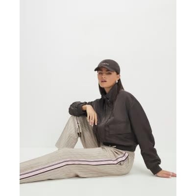 Beige Striped Tailored Wide Leg Joggers