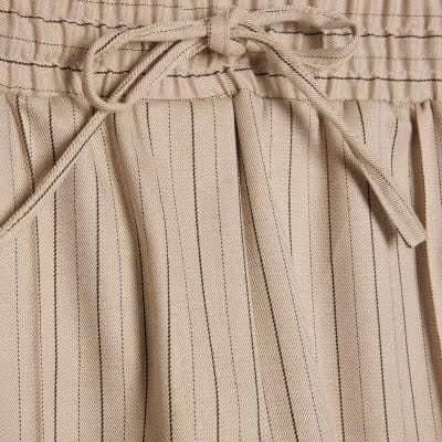 Beige Striped Tailored Wide Leg Joggers