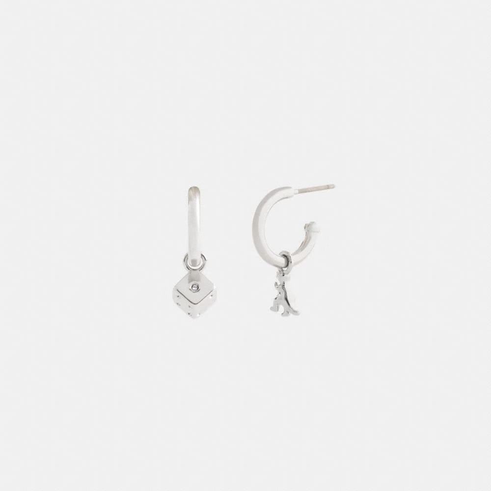 Coach Mini Dice And Rexy Charm Hoop Earrings Silver