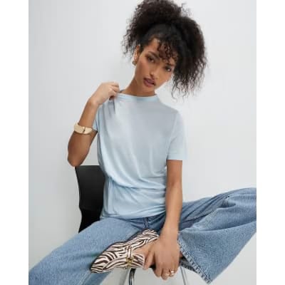 Blue Short Sleeve Burnout Twist Front T-shirt
