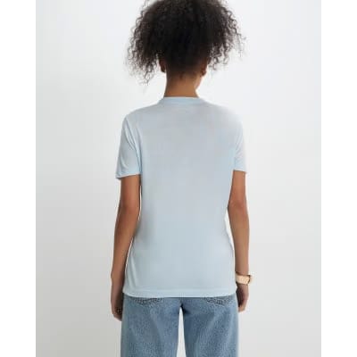 Blue Short Sleeve Burnout Twist Front T-shirt