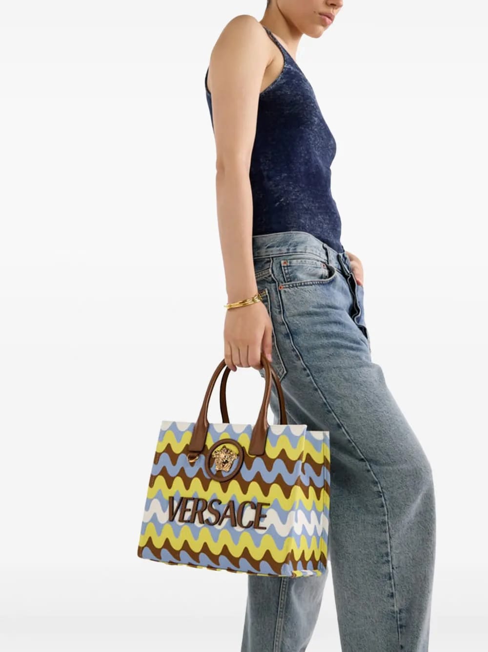 wave-pattern tote bag