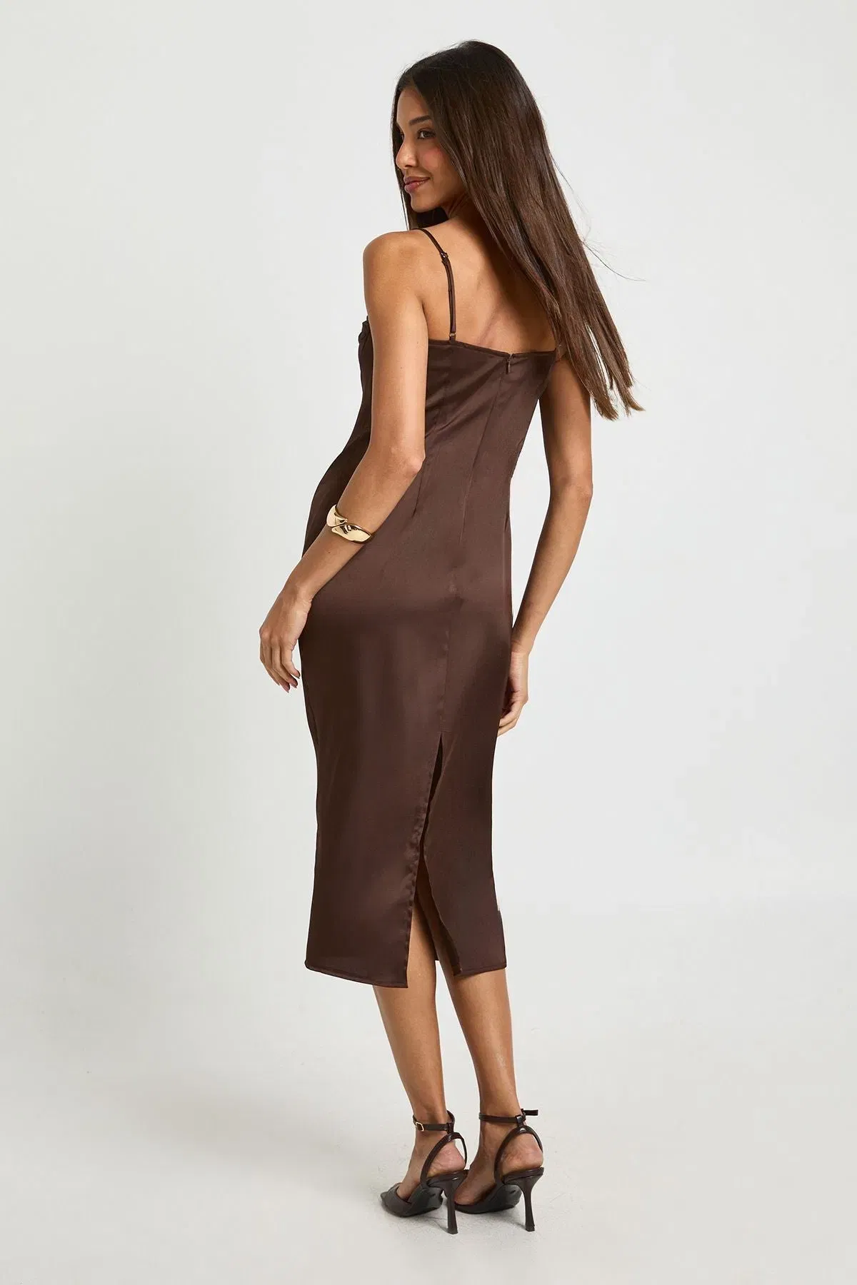 Ruched Cup Satin Midi Dress