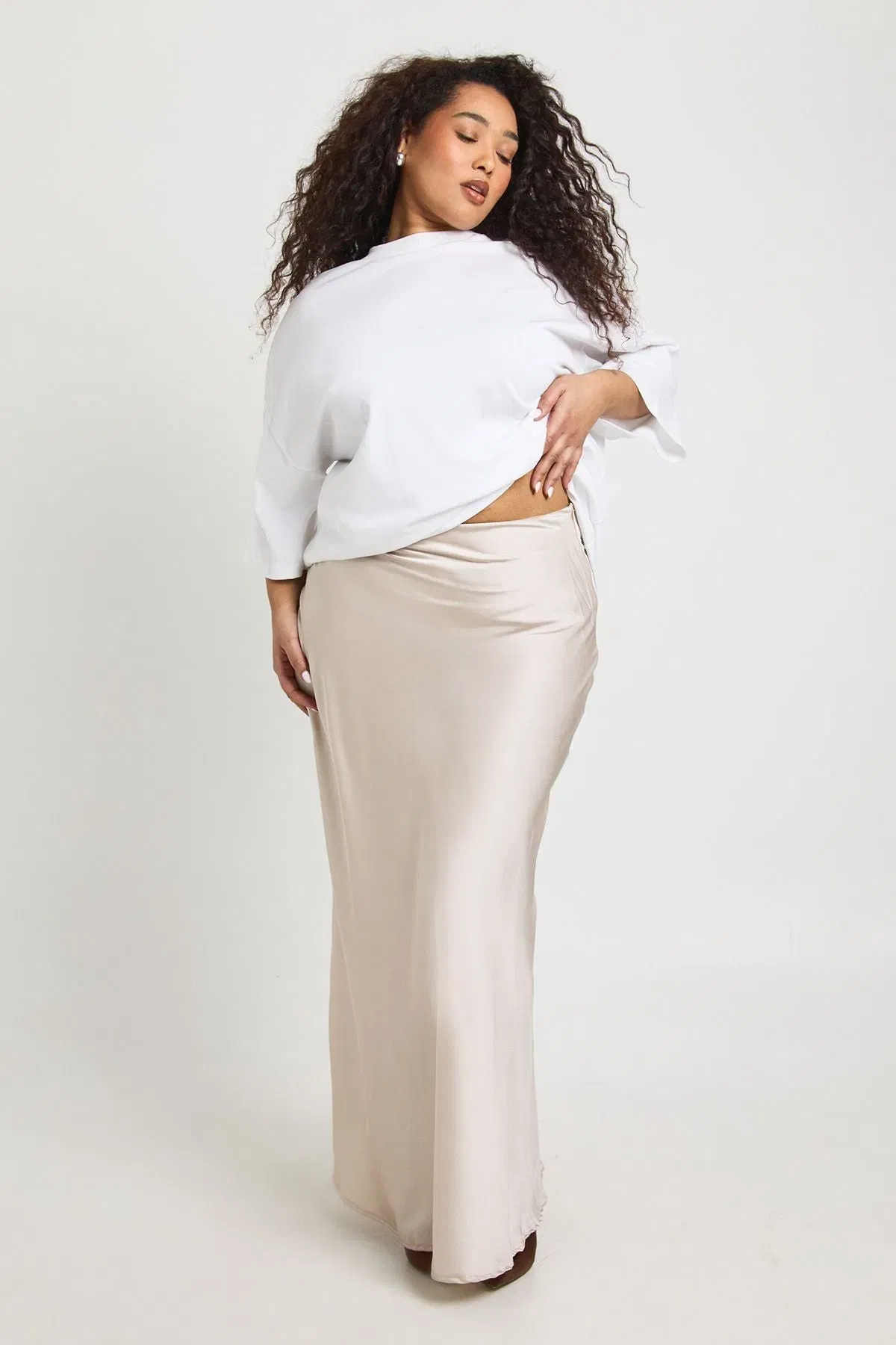 Plus Satin Asymmetric Maxi Skirt