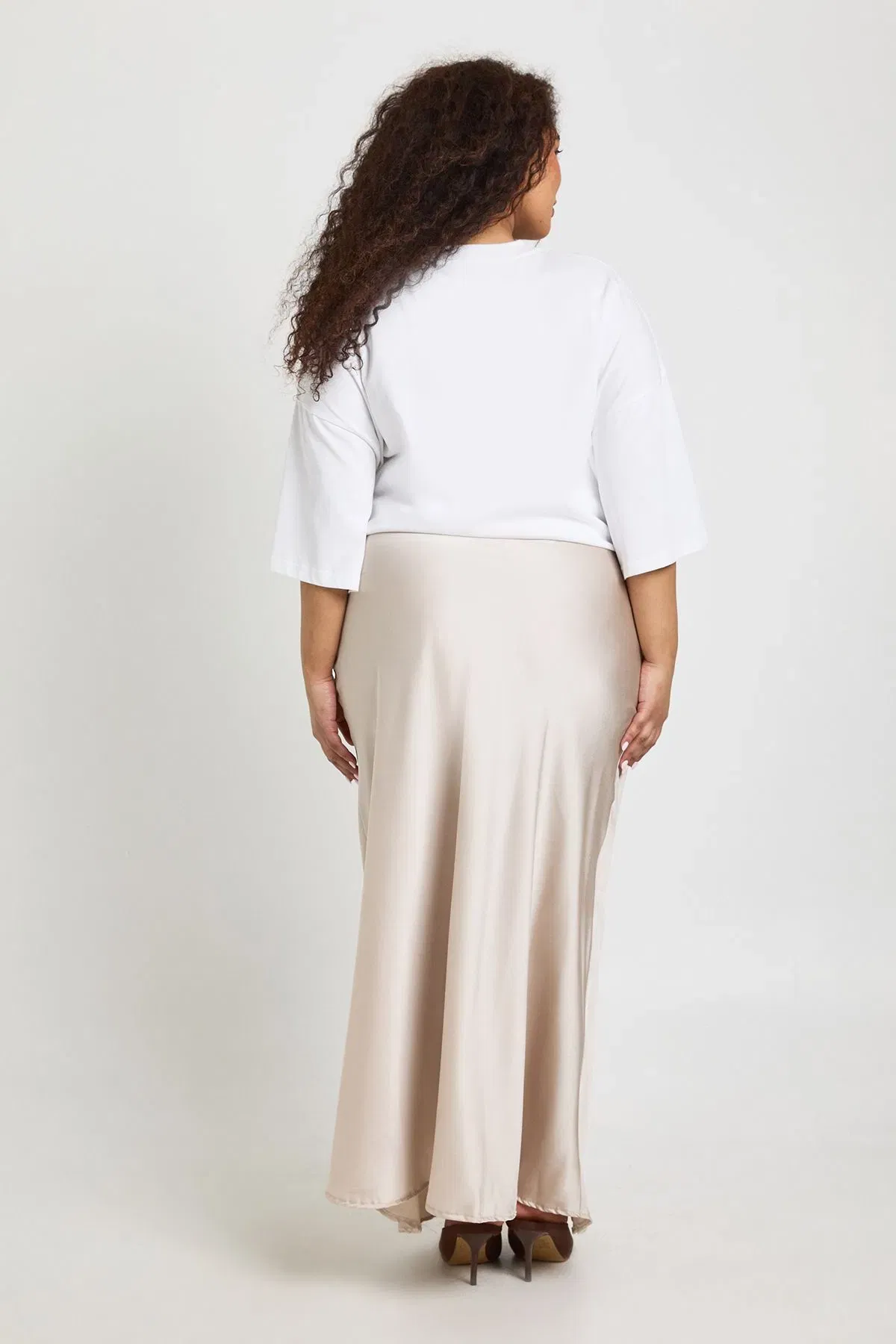 Plus Satin Asymmetric Maxi Skirt