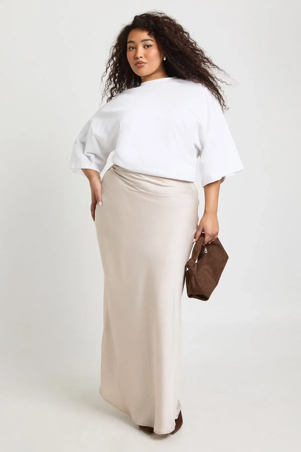 Plus Satin Asymmetric Maxi Skirt