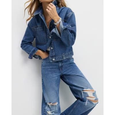 Blue Relaxed Straight Ripped Jeans