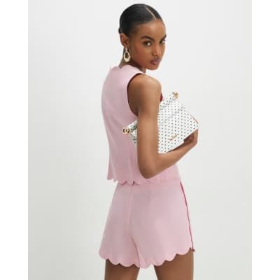 Pink Linen Blend Scallop Trim Waistcoat