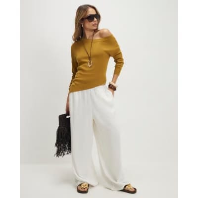 Khaki Linen Blend Knit Asymmetric Jumper