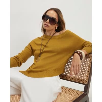 Khaki Linen Blend Knit Asymmetric Jumper