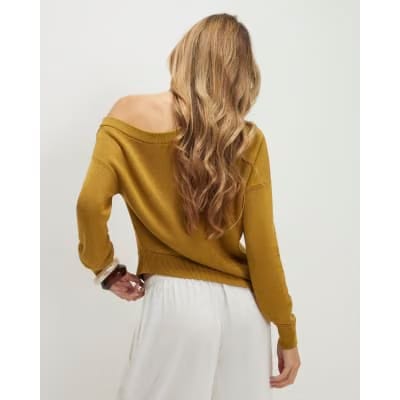 Khaki Linen Blend Knit Asymmetric Jumper