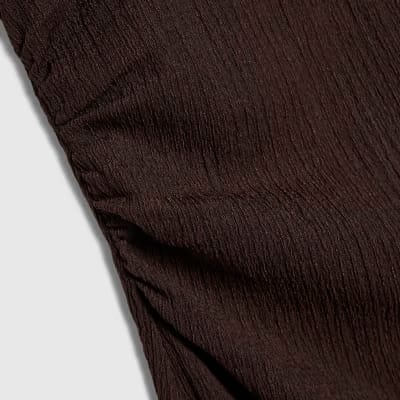 Petite Brown Lace Trim Textured Dress