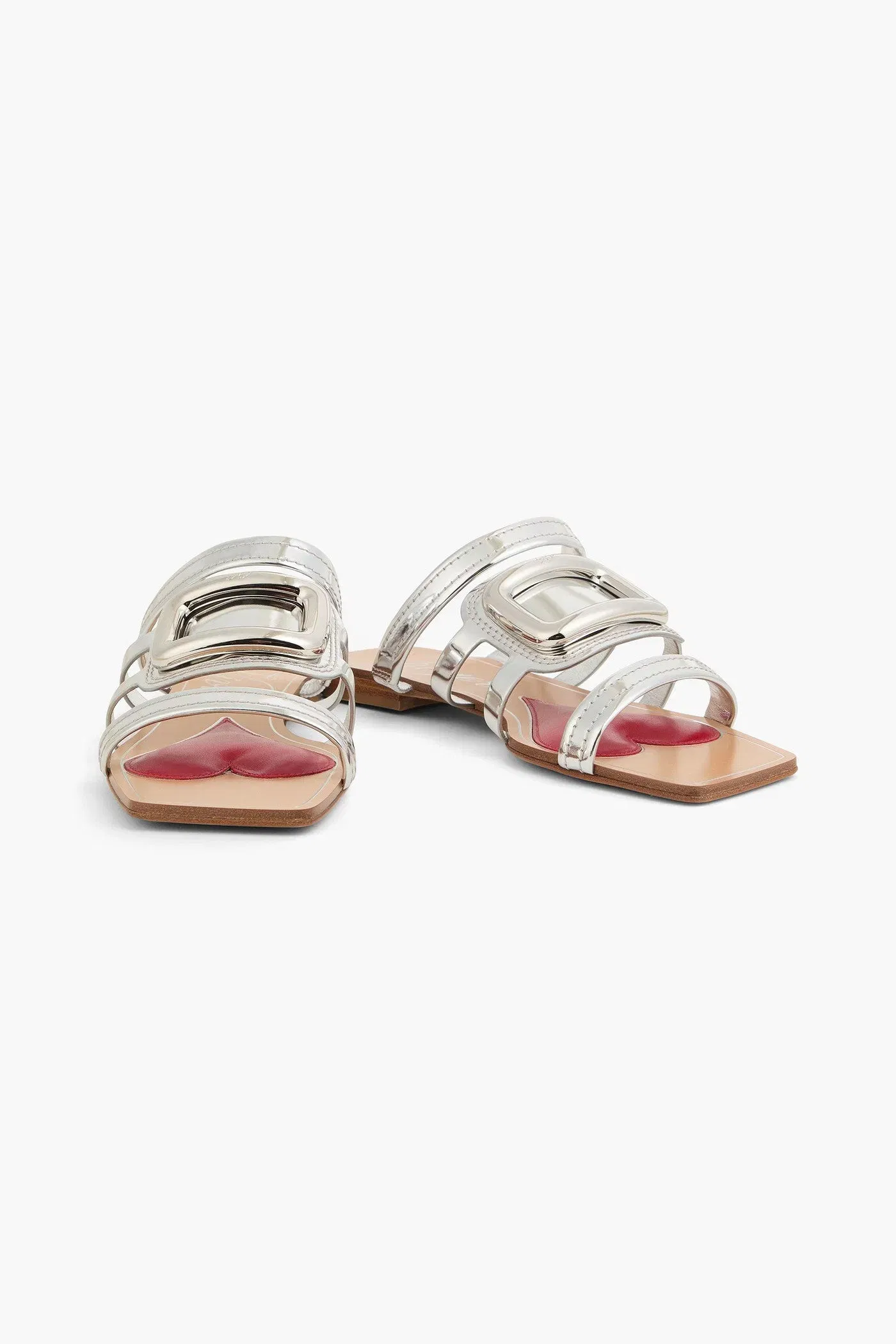 Roger Vivier Embellished Metallic Leather Sandals Silver Women's