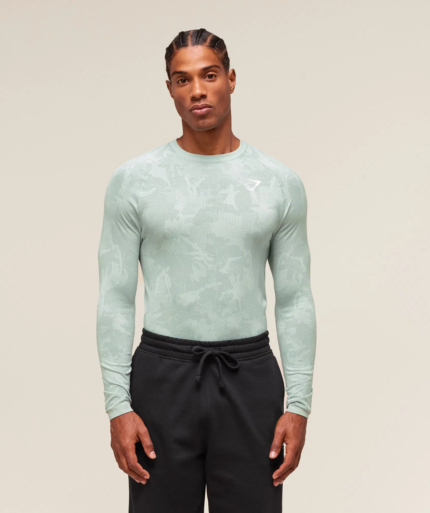 Gymshark Geo Seamless Long Sleeve T-Shirt - Morning Blue/Celeste Blue