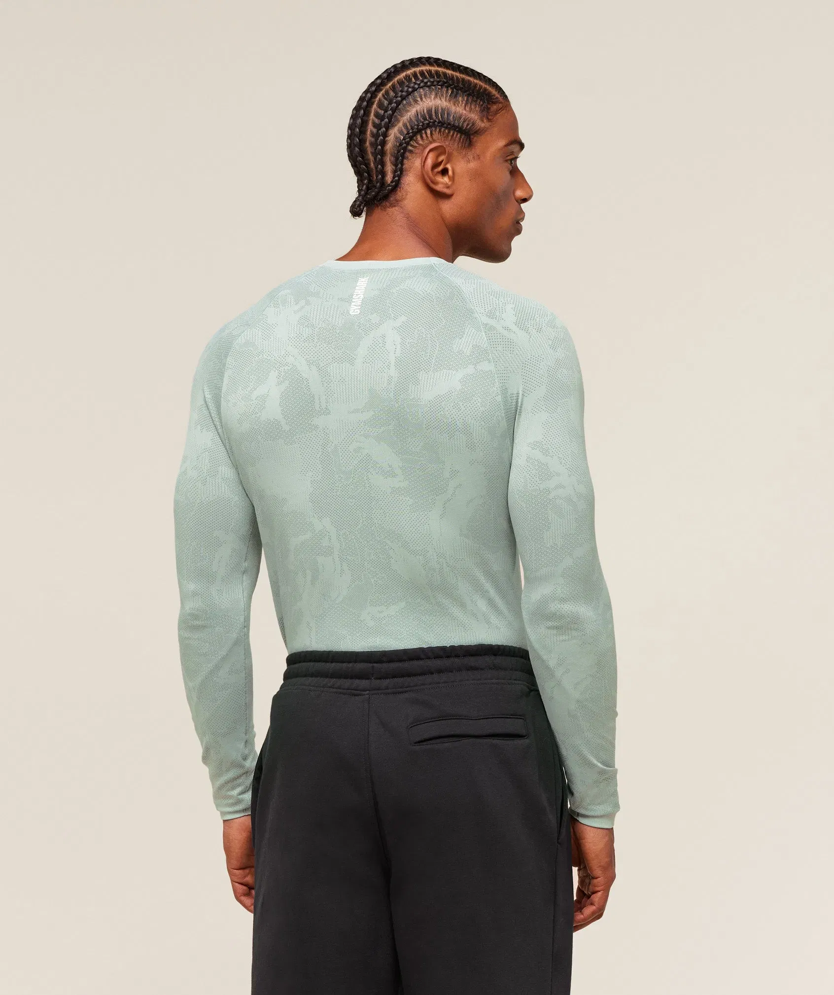 Gymshark Geo Seamless Long Sleeve T-Shirt - Morning Blue/Celeste Blue