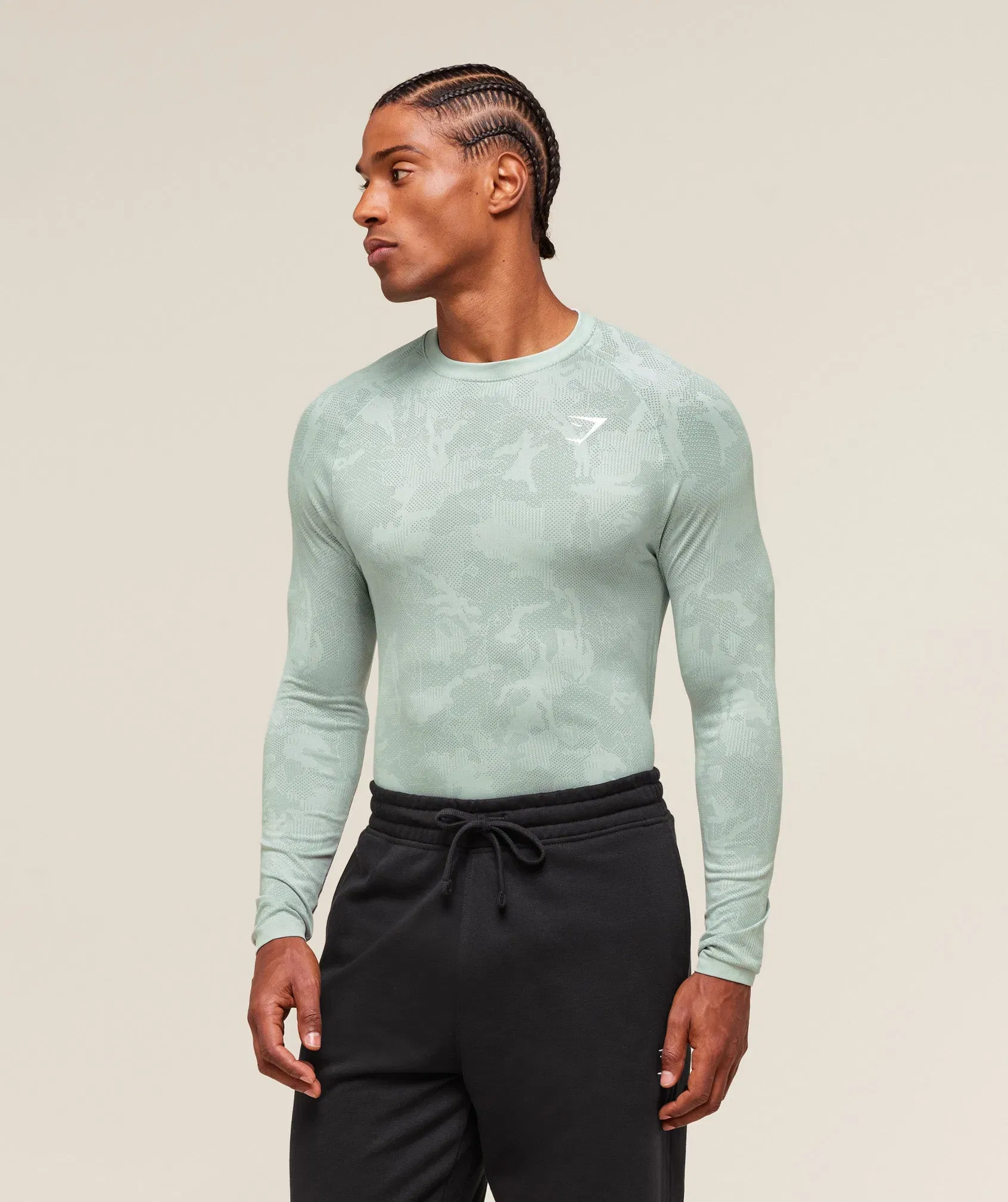 Gymshark Geo Seamless Long Sleeve T-Shirt - Morning Blue/Celeste Blue