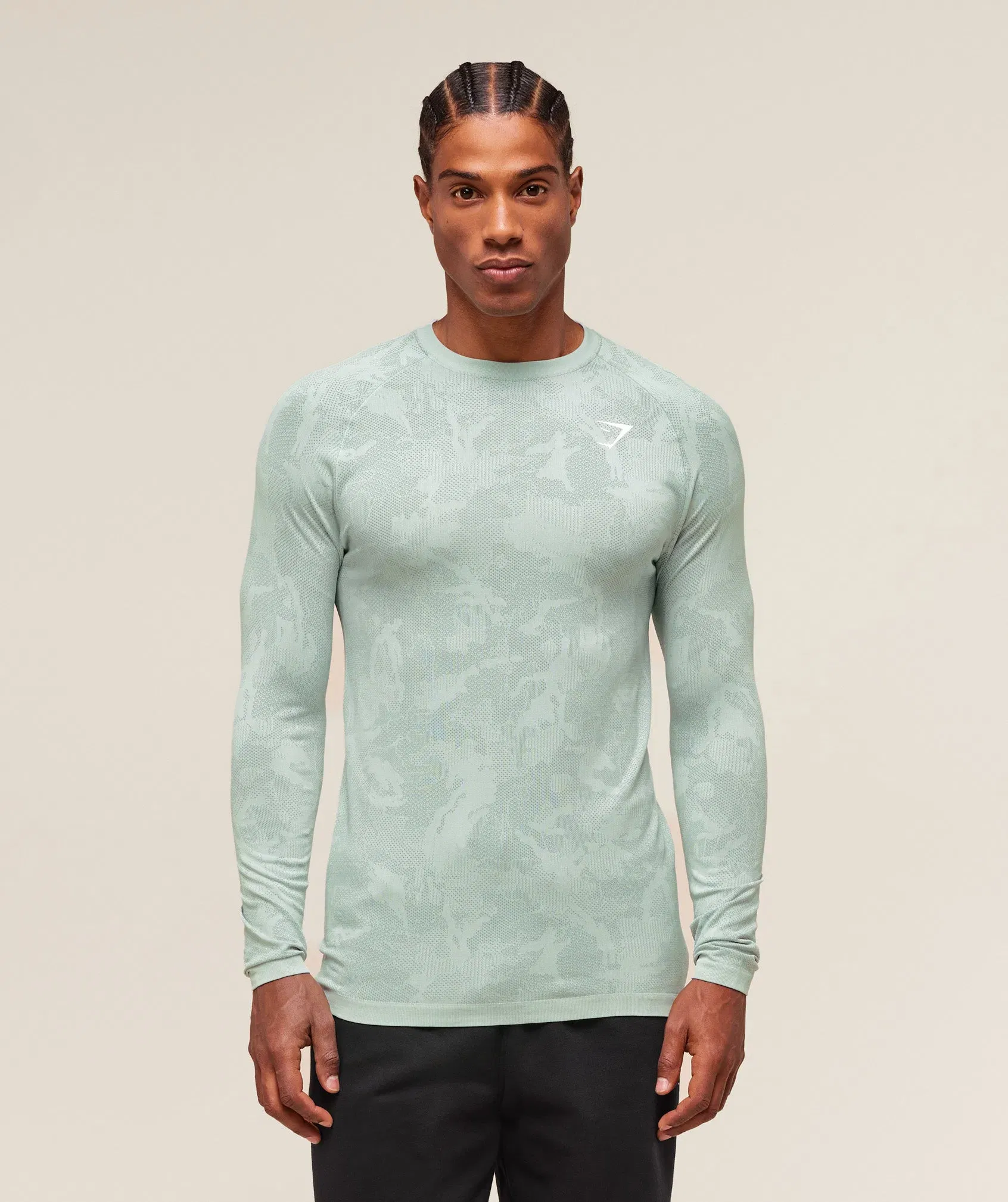 Gymshark Geo Seamless Long Sleeve T-Shirt - Morning Blue/Celeste Blue