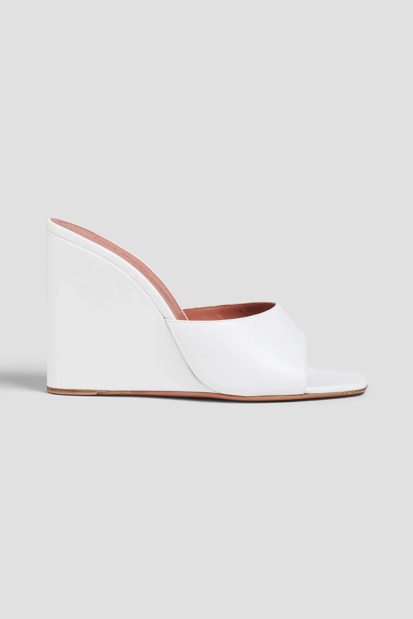Amina Muaddi Lupita Leather Wedge Mules White Women's