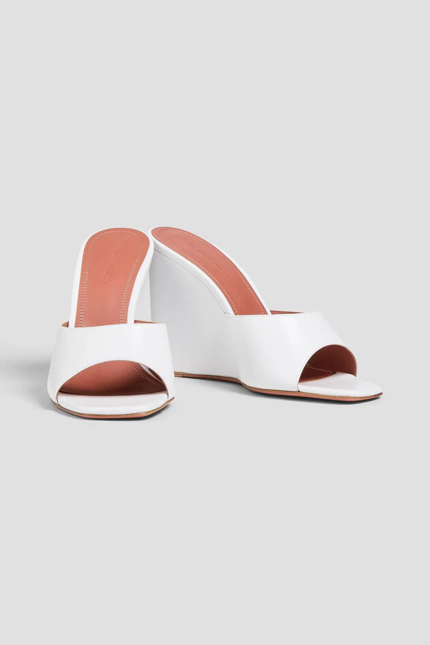 Amina Muaddi Lupita Leather Wedge Mules White Women's