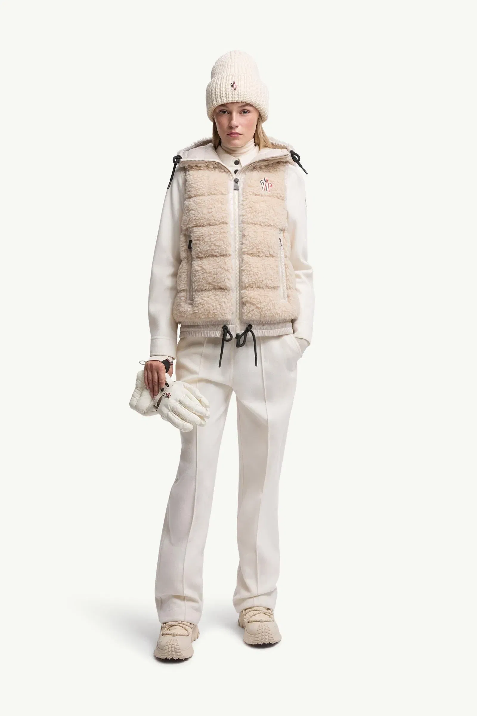 Moncler Teddy Hooded Insulated Vest Light Beige Light Beige