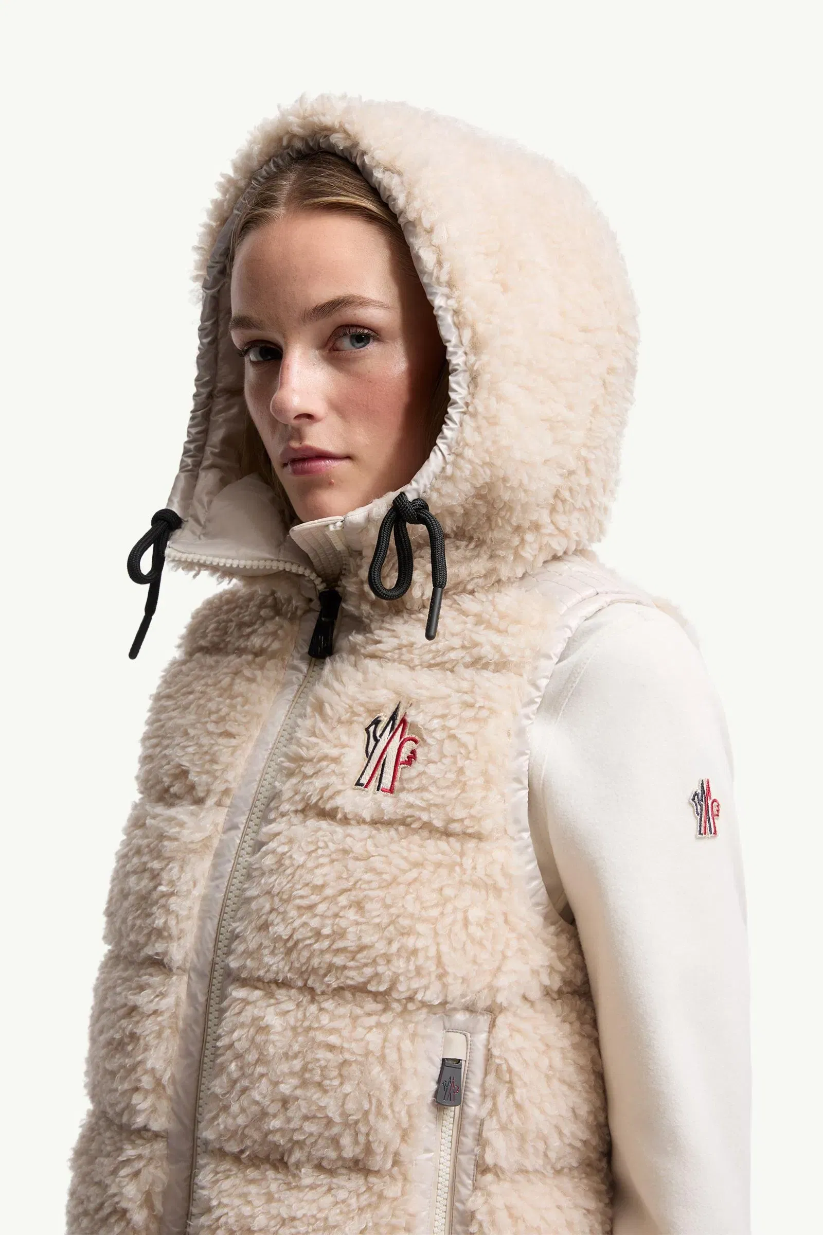Moncler Teddy Hooded Insulated Vest Light Beige Light Beige