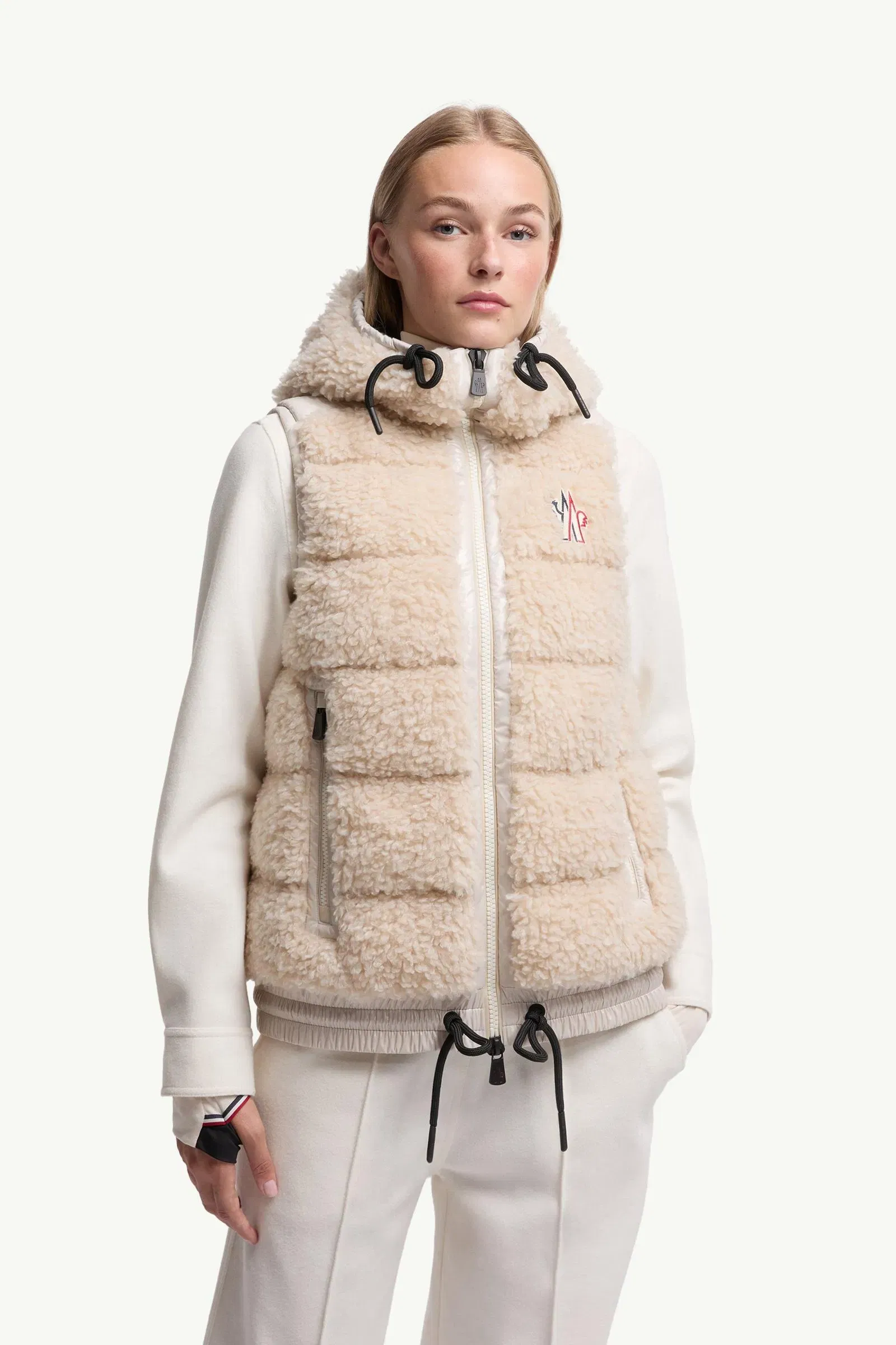 Moncler Teddy Hooded Insulated Vest Light Beige Light Beige