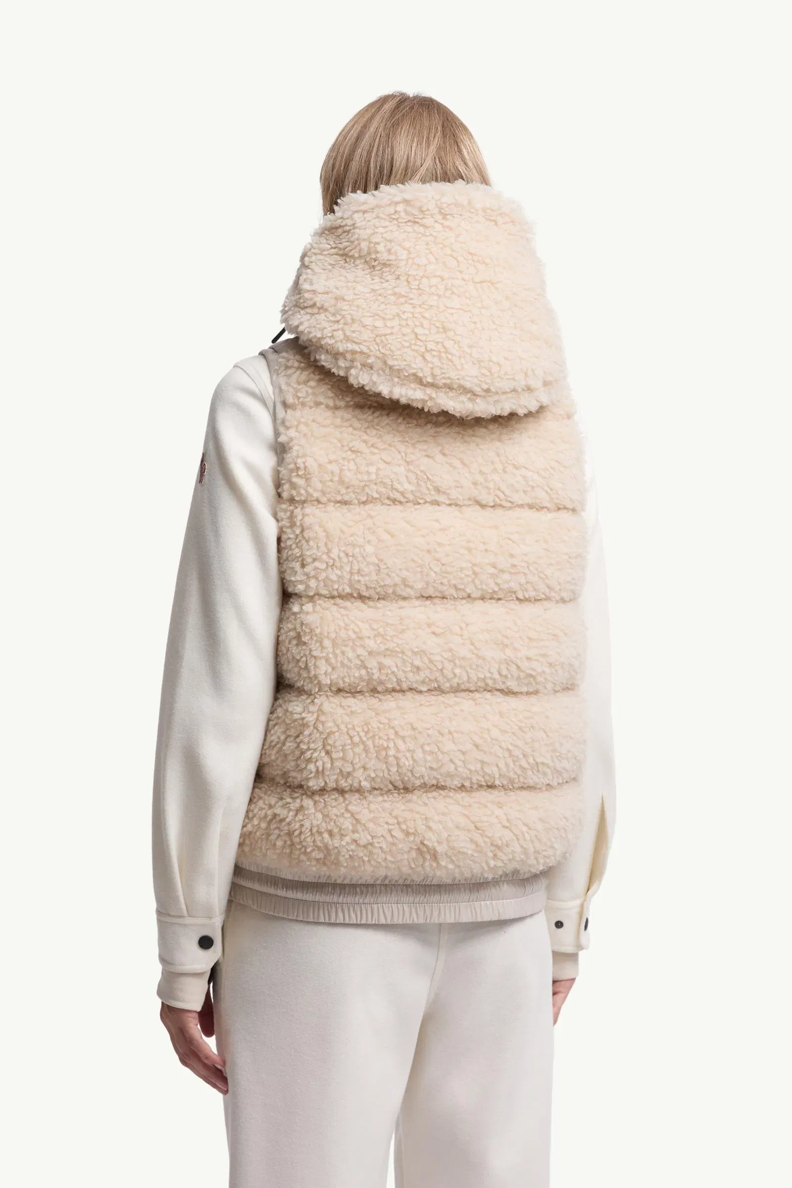 Moncler Teddy Hooded Insulated Vest Light Beige Light Beige