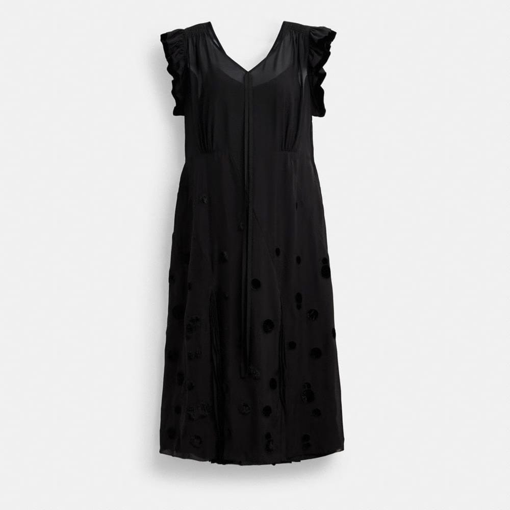 Coach V Neck Dress With Velvet Dots Black