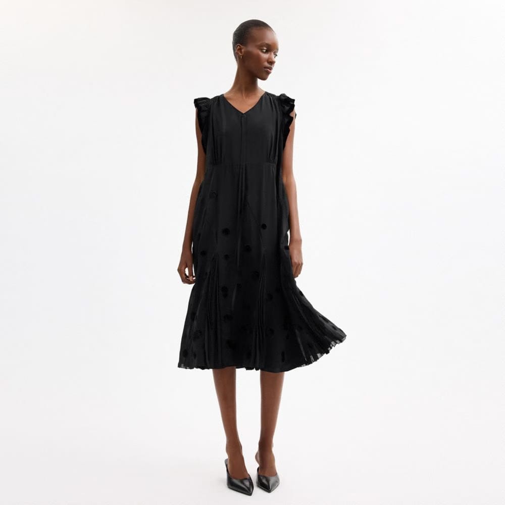 Coach V Neck Dress With Velvet Dots Black