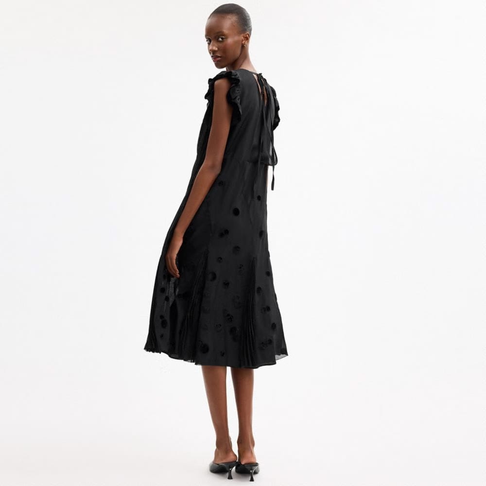 Coach V Neck Dress With Velvet Dots Black