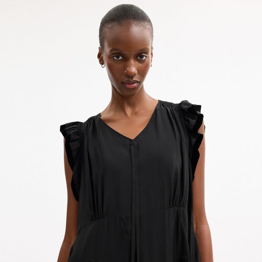 Coach V Neck Dress With Velvet Dots Black