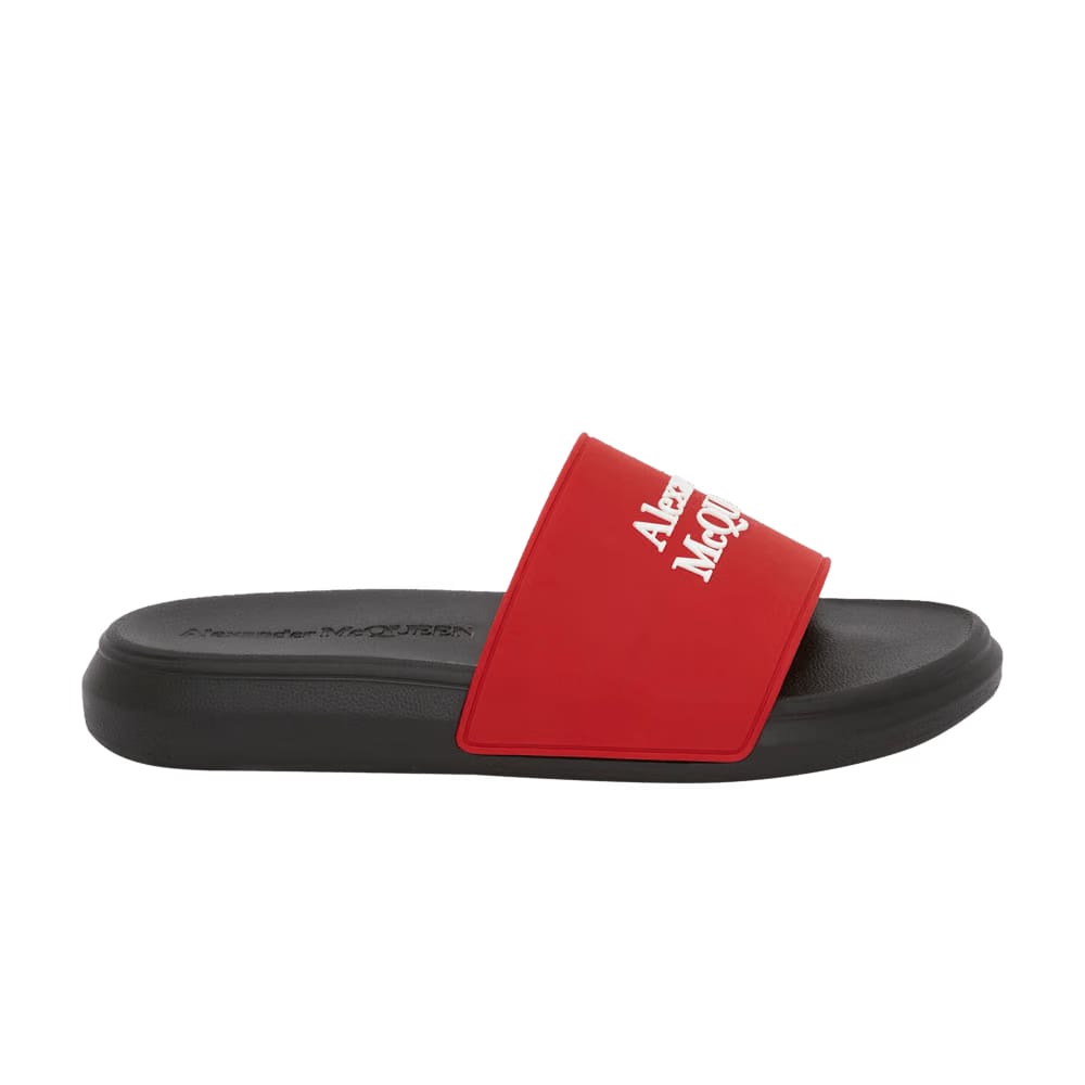 Alexander McQueen Logo Pool Slides Lust Red