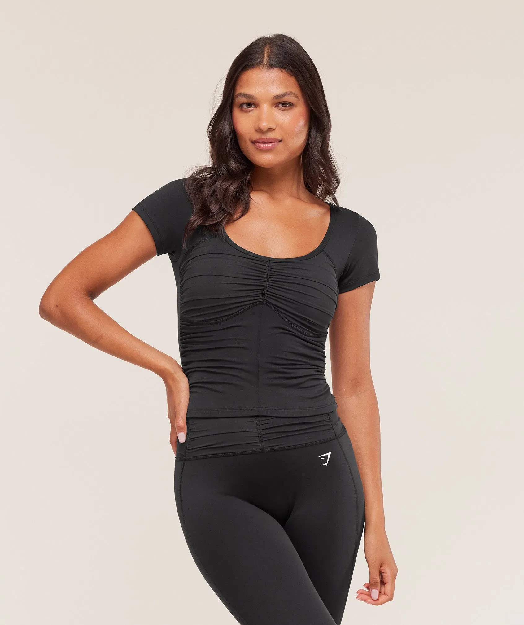 Women's Gymshark Ruche Short Sleeve Top Black