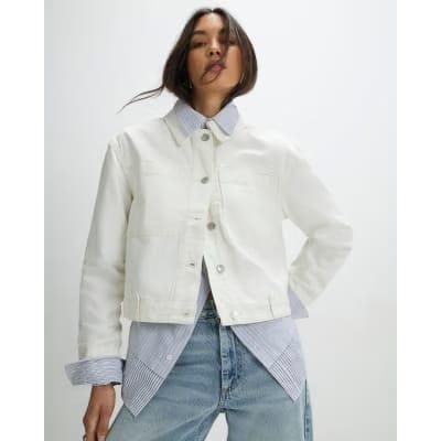 Cream Pocket Front Denim Jacket